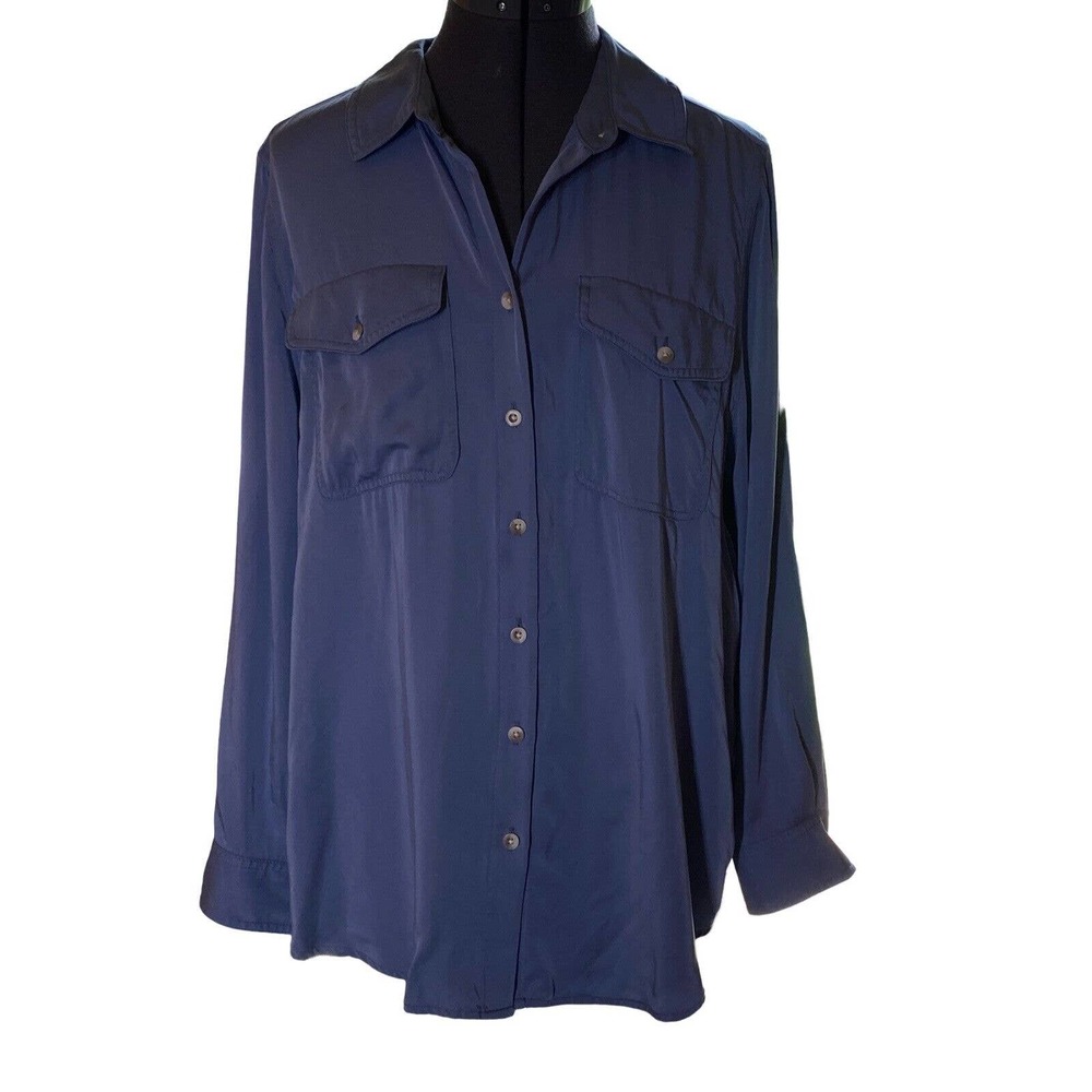 Chicos Womens Shirt 2 US 12 Blue Pockets Long Sleeve Button Up Modal Blend